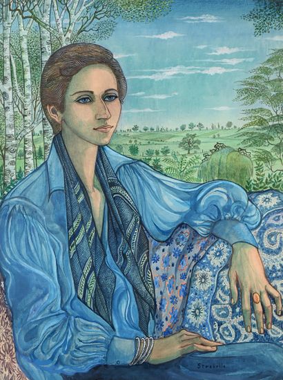 Jean-Marie STREBELLE (1916-1989) Woman seated in blue
Watercolor, signed lower right....