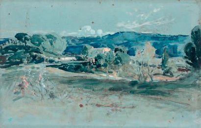 Henri ROUSSEAU (1844-1910) Spahis en reconnaissance and Landscape
Two gouaches on...