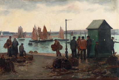 Étienne BOUILLÉ (1858-1933) Port of Camaret 
Oil on canvas.
Signed lower right. 
48...