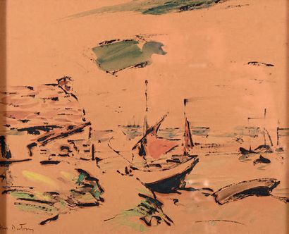 Abel BERTRAM (1880-1954) Honfleur harbor
Watercolor.
Signed lower right. 
21 x 26...