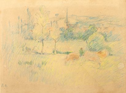 Berthe MORISOT (1841-1895) Landscape at Vassé, 1899
Colored pencil drawing, signed...