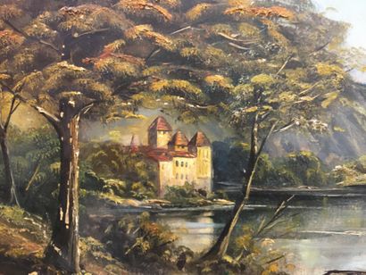 null Cernay. Circa 1900. Chillon Castle in Montreux, Lake Geneva Oil on canvas signed...