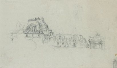 Stanislas LEPINE (Caen 1835 - Paris 1892) Vue du Pavillon de Flore et de l'Arc du...