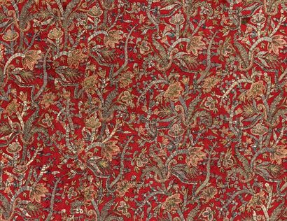 null Grand panneau brodé, Turquie ottomane, XIXème siècle, sergé de laine rouge vermillon...