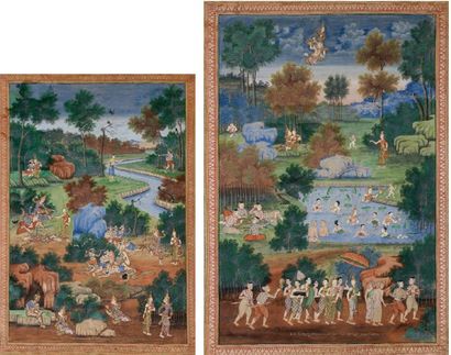 null Deux peintures sur rouleaux, Thaïlande ou Cambodge, XIXème siècle, gouache sur...