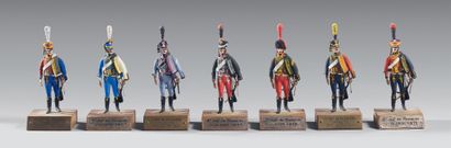 Set of 7 figurines by Dumesnil: hussars,...