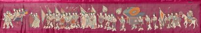 CHINE Panneau décoratif représentant un spectacle, broderie sur un support en soie...