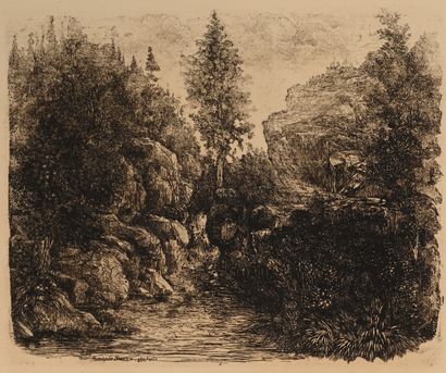 Rodolphe BRESDIN (1822 1885) Paysage rocheux....