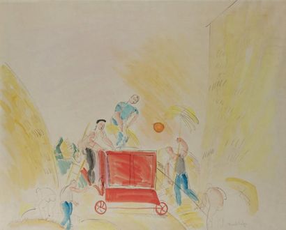 RAOUL DUFY (1877 - 1953) La batteuse, vers 1912 Aquarelle sur traits d'encre, signée...