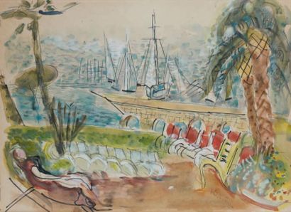 Michel KIKOÏNE (1892 - 1968) Le port de Cannes Aquarelle gouachée, porte le timbre...