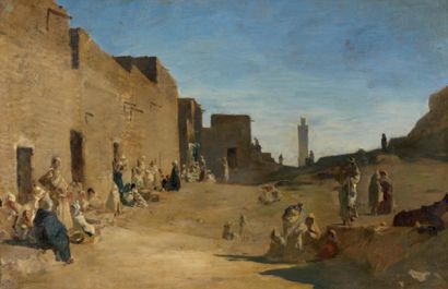 Gustave Achille GUILLAUMET (1840 - 1887) Laghouat, village d'Afrique du Nord Huile...