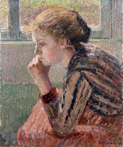 Camille PISSARRO (1831 - 1903) Tête de jeune-fille de profil dite "la Rosa", 1896...