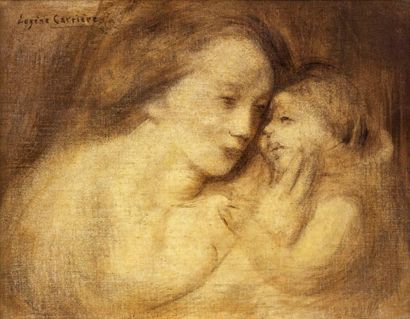 EUGÈNE CARRIÈRE (1849 - 1906) Maternité Peinture à l'essence sur toile, signée en...