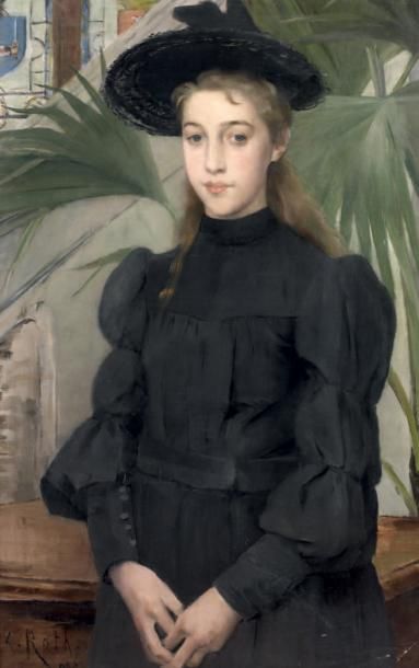 Clémence ROTH (1858 - 1908) Jeune fille à ses pensées, 1890 Huile sur toile, signée...