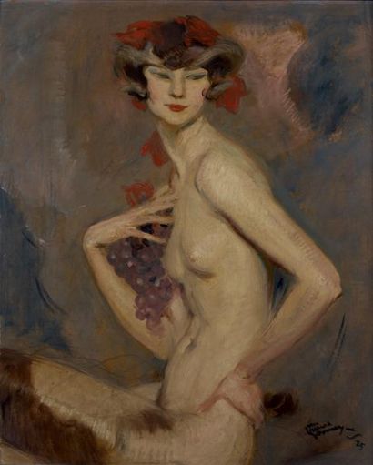 JEAN-GABRIEL DOMERGUE (1889 - 1962) La faunesse, 1925 Huile sur carton, signée et...