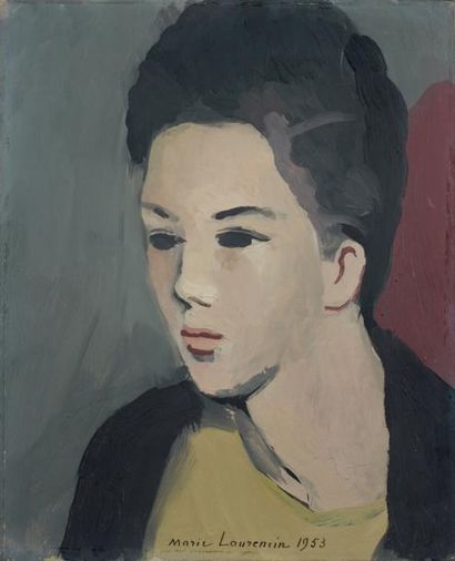 Marie LAURENCIN (1883 - 1956) Portrait de Mademoiselle..., 1953 Huile sur panneau,...