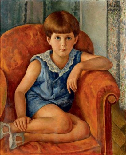 Maurice MENDJISKY (1889 - 1951) Portrait d'enfant aux yeux bleus, 1925 Huile sur...