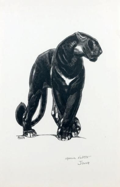 JOUVE Paul (1880 - 1973) «Panthère noire debout». Lithographie originale au noir,...