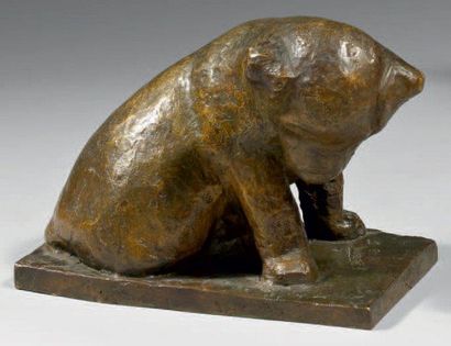 BERTONI Flaminio (1903 - 1964) «Chiot». Épreuve en bronze à patine mordorée, fonte...
