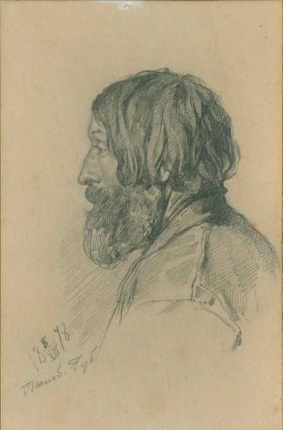 Ilya REPINE (1844 - 1930) Profil de paysan de la région de Tambov, 1878 Dessin au...