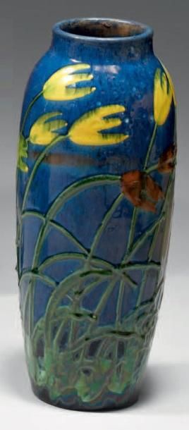 LAEUGER Max (1864 - 1952) Grand vase cylindrique en céramique à épaulement légèrement...
