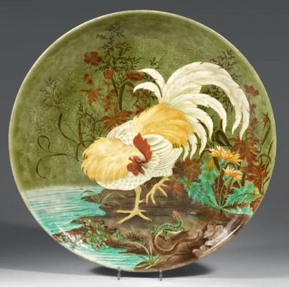 DECK Théodore-Joseph (1823 - 1891) Grand plat circulaire en céramique. Décor d'un...