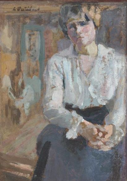 EDOUARD VUILLARD (1868 - 1940) Femme assise les mains jointes, circa 1916 Huile sur...