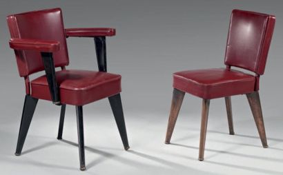 DOMIN André (1883 - 1962) & GENÈVRIÈRE Marcel (1885 - 1967) Quatre fauteuils et quatre...