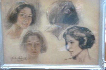 Madeleine CARPENTIER (1865 - 1940) Etude de visage de femme Technique mixte sur papier,...