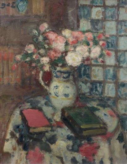Georges d'ESPAGNAT (1870 - 1950) Bouquet de fleurs Huile sur toile, signée en haut...