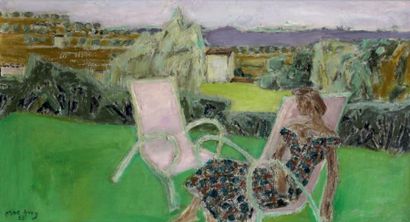 Edouard MAC AVOY (1905 - 1921) La sieste au jardin Huile sur toile, signée en bas...