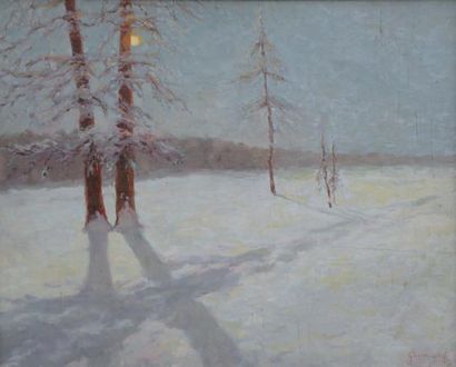 Michail MARKIANOVIC GERMASEV (1867 - 1930) Arbres sous la neige Huile sur toile,...