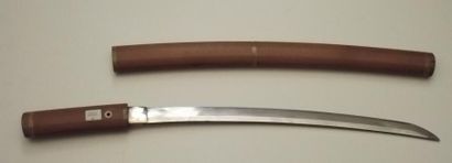 null Lame de Wakizashi en shira-saya Long: 44,5 cm, ubu, 1 mekugi-ana Signée: NA...