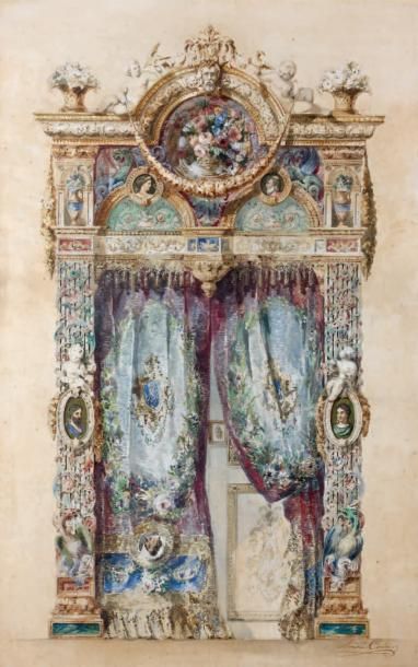 Jean Baptiste Amédée COUDER (Actif au XIXème siècle) Projet décoratif d'une porte...
