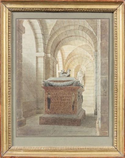 Attribué à Jean Lubin VAUZELLE (1776 - 1837) Le tombeau de Voltaire au Panthéon Plume...