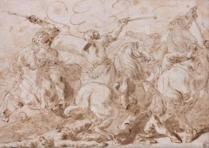 Stefano Della BELLA (Florence 1610 - 1664) Scène de bataille Plume et encre brune,...