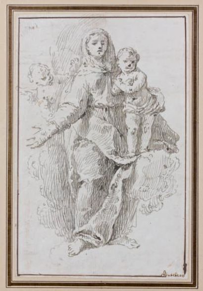Francesco FONTEBASSO (Venise 1709 - 1769) La Vierge à l'Enfant Plume et encre grise....