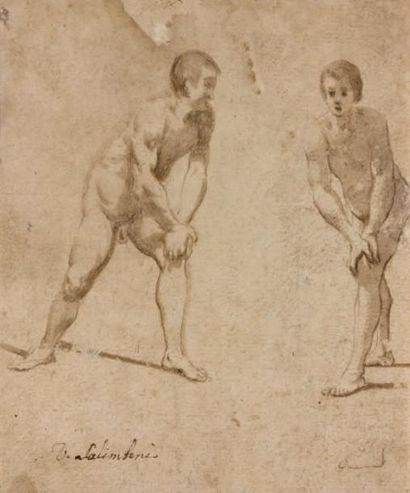 Attribué à Ventura SALIMBENI (1568 - 1613) Etude de deux figures d'hommes Plume et...