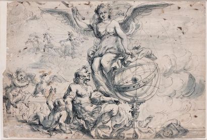 Cornelis SCHUT (Anvers 1597 - 1655) L'Astrologie Plume et encre noire, lavis gris....