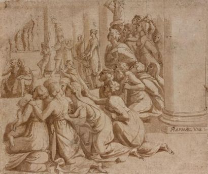 Attribué à Giulio ROMANO (1499 - 1546) Etude pour La Donation de Constantin Plume...