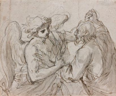 Attribué à Sebastiano RICCI (1659 - 1734) La lutte de Jacob et l'Ange Pierre noire,...