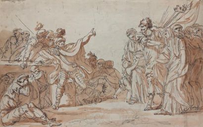 PHILIPPE LOUIS PARIZEAU (PARIS 1740 - 1801) Scène de l'Histoire antique Pierre noire,...