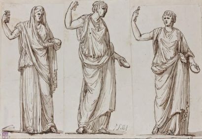 Jacques SABLET (Morgues 1749 - Paris 1803) Trois figures de femmes drapées du Palais...