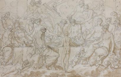 Louis Félix DE LARUE (Paris 1720 - 1765) Banquet mythologique Plume et encre noire,...