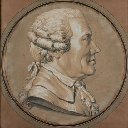 École FRANÇAISE de la fin du XVIIIème siècle Portrait d'homme de profil Lavis noir,...