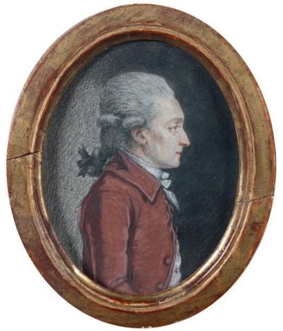 Joseph VALLIERE (Actif au XVIIIème siècle) Portrait d'homme de profil Pierre noire,...