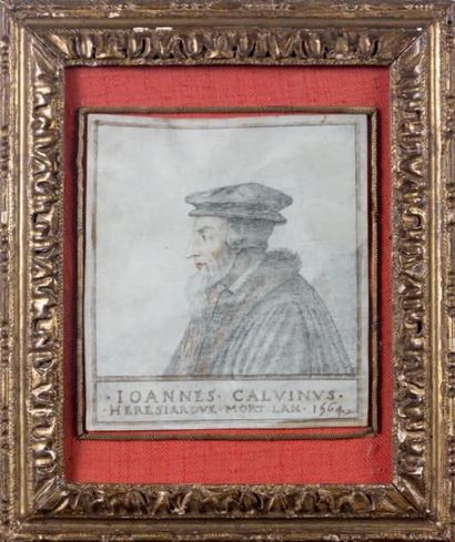 Henri BELLANGE (Nancy vers 1613 - Paris 1680) Portrait de Jean Calvin Pierre noire...