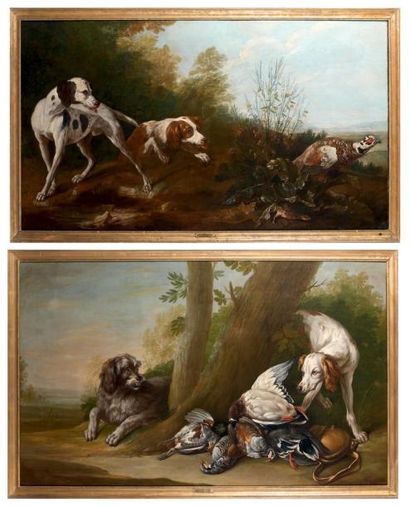 Ecole FRANCAISE du XVIIIème siècle, suiveur de François DESPORTES Deux chiens en...