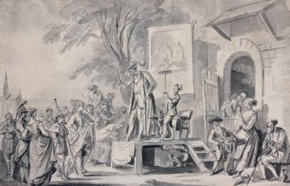 JEAN BAPTISTE LALLEMAND (DIJON 1710 - PARIS 1803) Le marchand d?orviétan Plume et...