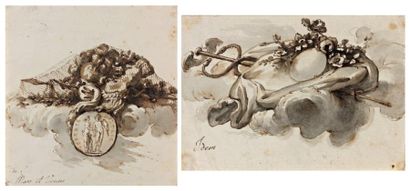 Augustin de SAINT AUBIN (Paris 1736 - 1807) Mars et Venus, projet de cul de lampe...